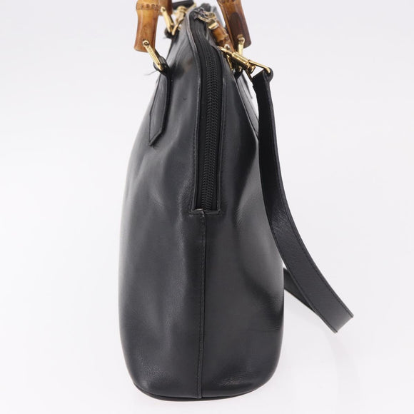 GUCCI Bamboo Hand Bag Leather 2way Black Gold 000 1186 0289 Auth ep14685