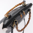 GUCCI Bamboo Hand Bag Leather 2way Black Gold 000 1186 0289 Auth ep14685-6