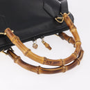 GUCCI Bamboo Hand Bag Leather 2way Black Gold 000 1186 0289 Auth ep14685-7