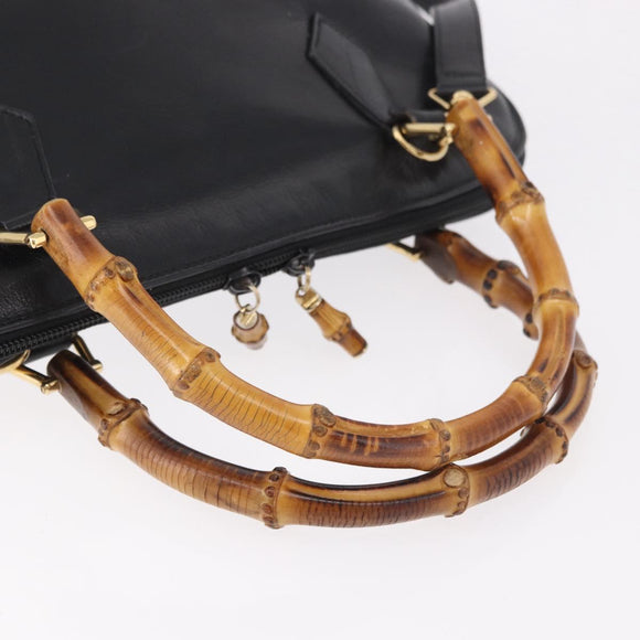 GUCCI Bamboo Hand Bag Leather 2way Black Gold 000 1186 0289 Auth ep14685