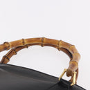 GUCCI Bamboo Hand Bag Leather 2way Black Gold 000 1186 0289 Auth ep14685-8