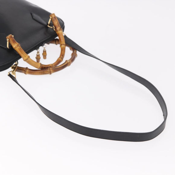 GUCCI Bamboo Hand Bag Leather 2way Black Gold 000 1186 0289 Auth ep14685