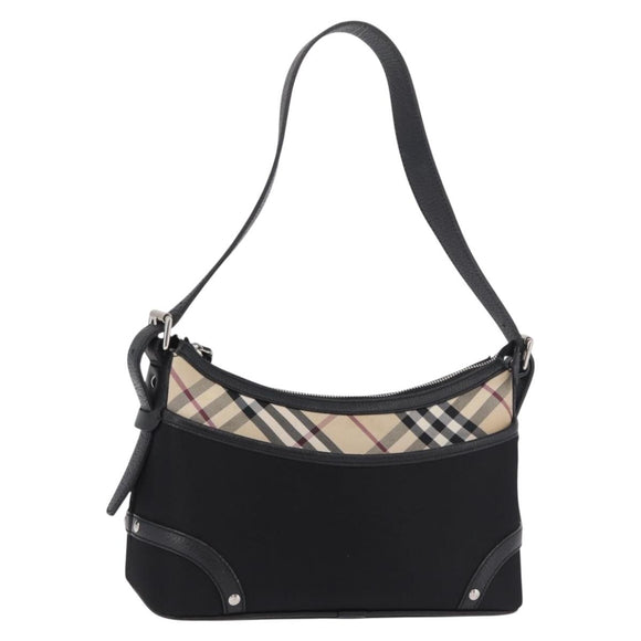 BURBERRY Nova Check Hand Bag Canvas Black Silver Auth ep14686V