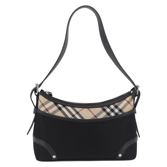 BURBERRY Nova Check Hand Bag Canvas Black Silver Auth ep14686V