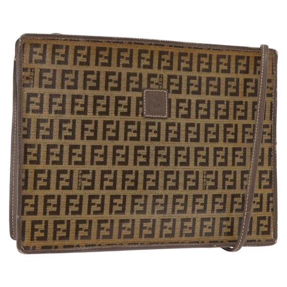 FENDI Zucchino Canvas Shoulder Bag Beige Auth ep14688