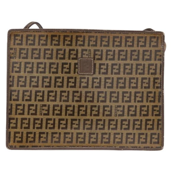 FENDI Zucchino Canvas Shoulder Bag Beige Auth ep14688