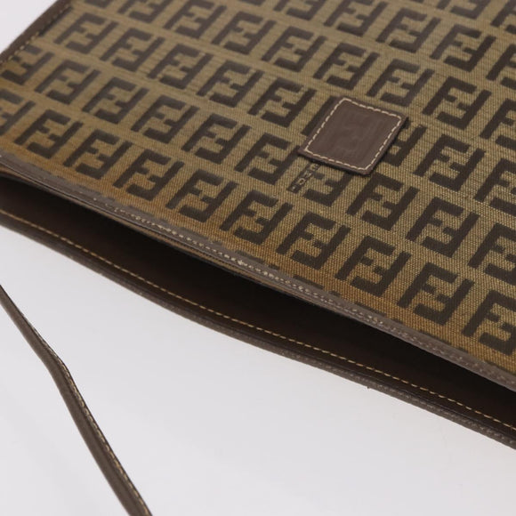 FENDI Zucchino Canvas Shoulder Bag Beige Auth ep14688