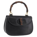 GUCCI Bamboo Hand Bag Leather Black Gold Auth ep14689A-1