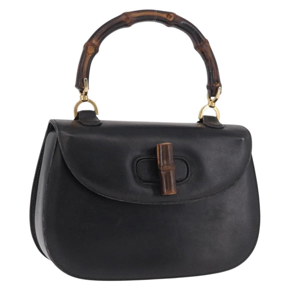 GUCCI Bamboo Hand Bag Leather Black Gold Auth ep14689A