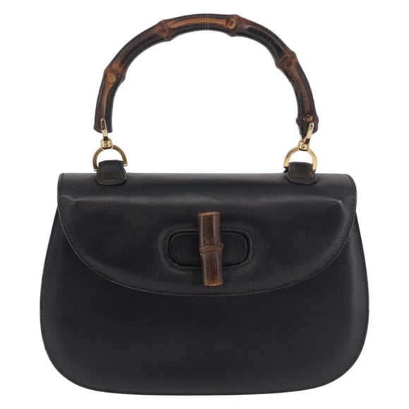 GUCCI Bamboo Hand Bag Leather Black Gold Auth ep14689A