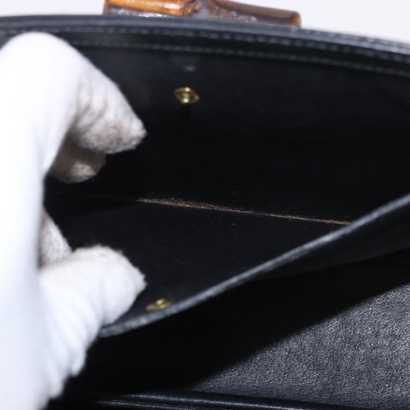 GUCCI Bamboo Hand Bag Leather Black Gold Auth ep14689A