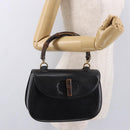 GUCCI Bamboo Hand Bag Leather Black Gold Auth ep14689A-23
