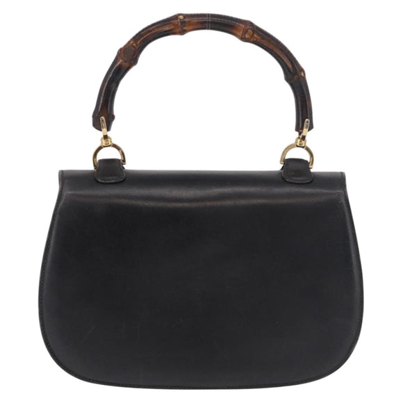GUCCI Bamboo Hand Bag Leather Black Gold Auth ep14689A