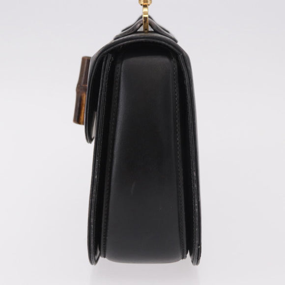 GUCCI Bamboo Hand Bag Leather Black Gold Auth ep14689A