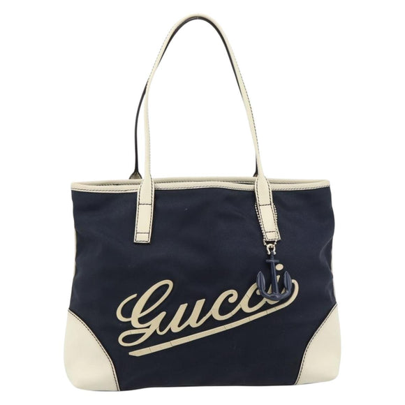 GUCCI Tote Bag Canvas Navy Gold 170007 Auth ep14690