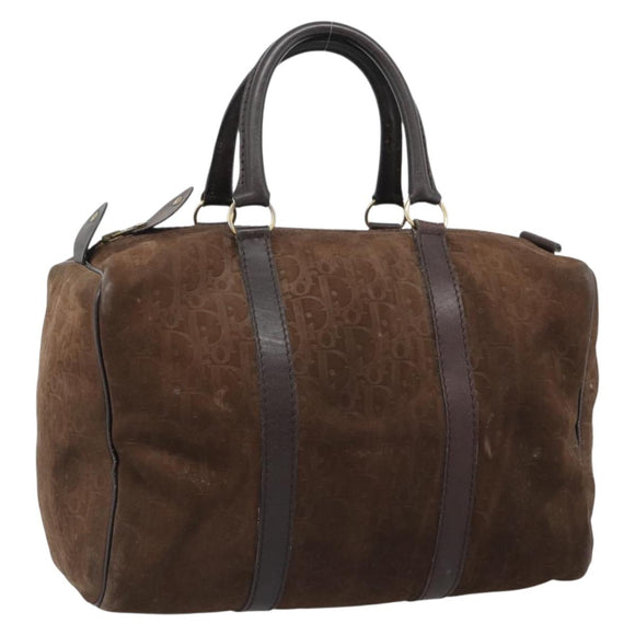 Christian Dior Trotter Canvas Boston Tasche Wildleder Braun Gold Auth ep14691