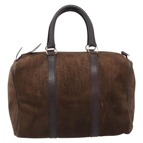 Christian Dior Trotter Canvas Boston Tasche Wildleder Braun Gold Auth ep14691