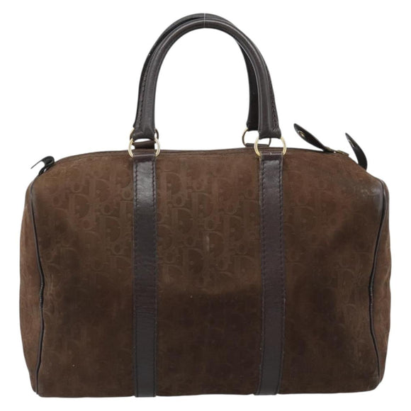 Christian Dior Trotter Canvas Boston Tasche Wildleder Braun Gold Auth ep14691