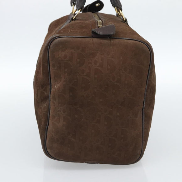 Christian Dior Trotter Canvas Boston Tasche Wildleder Braun Gold Auth ep14691