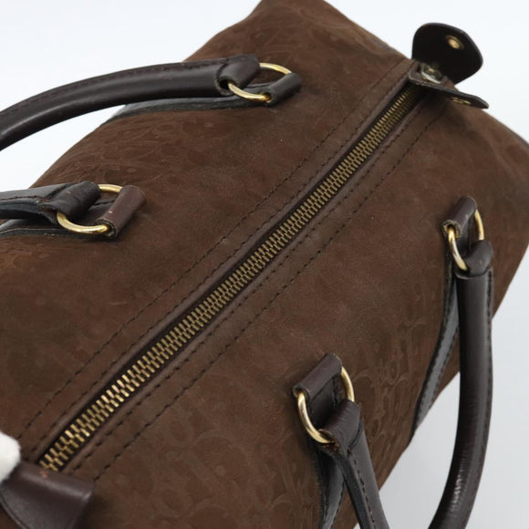Christian Dior Trotter Canvas Boston Tasche Wildleder Braun Gold Auth ep14691