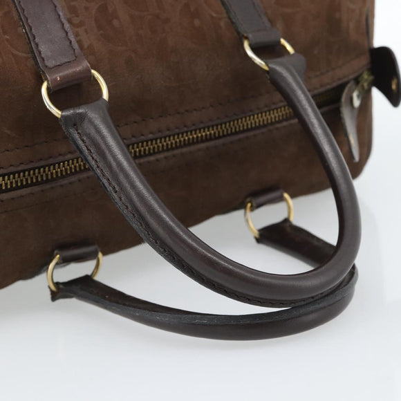 Christian Dior Trotter Canvas Boston Tasche Wildleder Braun Gold Auth ep14691
