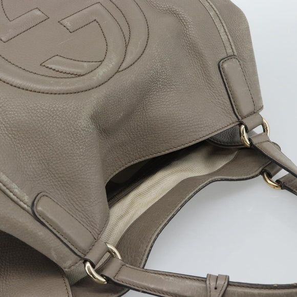 GUCCI Soho Hand Bag Leather Gray Gold 282309 Auth ep14702