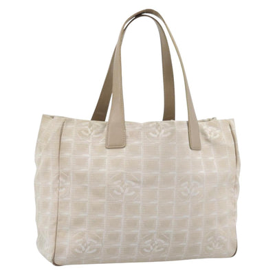 CHANEL New Travel line Tote Bag Canvas Beige Gold CC Auth ep14709