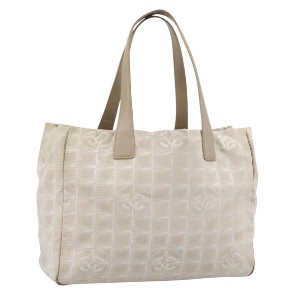 CHANEL New Travel line Tote Bag Canvas Beige Gold CC Auth ep14709