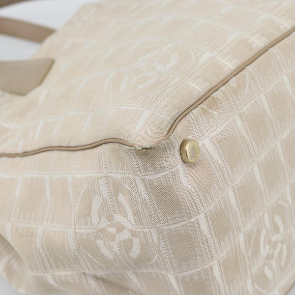 CHANEL New Travel line Tote Bag Canvas Beige Gold CC Auth ep14709