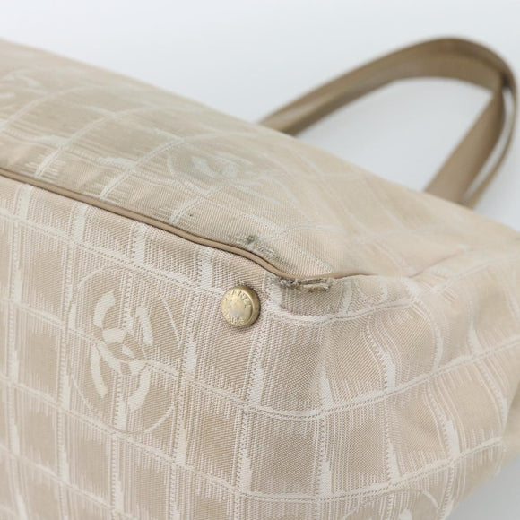 CHANEL New Travel line Tote Bag Canvas Beige Gold CC Auth ep14709