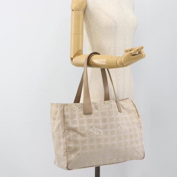 CHANEL New Travel line Tote Bag Canvas Beige Gold CC Auth ep14709
