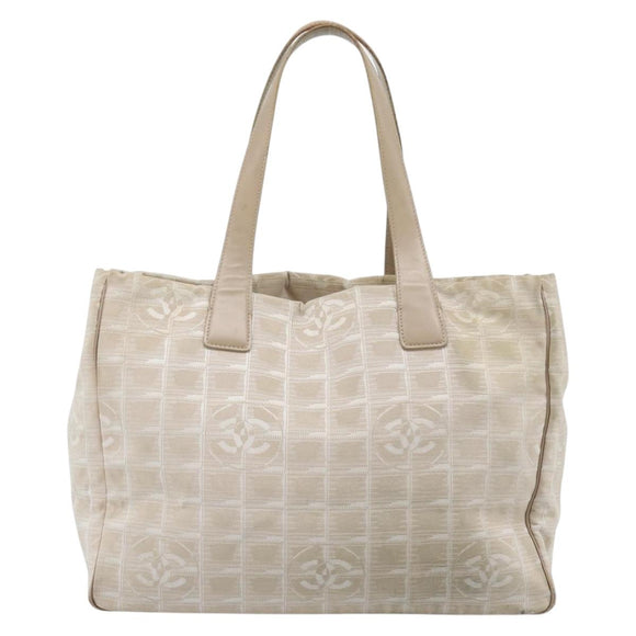 CHANEL New Travel line Tote Bag Canvas Beige Gold CC Auth ep14709