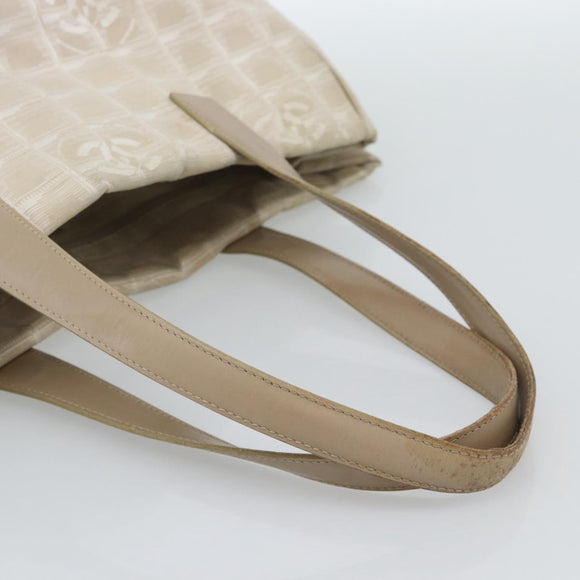 CHANEL New Travel line Tote Bag Canvas Beige Gold CC Auth ep14709