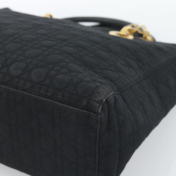 Christian Dior Lady Dior Canage Hand Bag Canvas Black Gold Auth ep14710