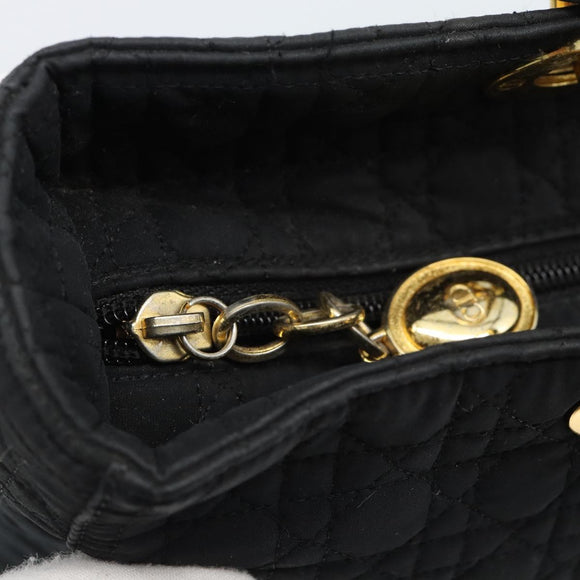 Christian Dior Lady Dior Canage Handtasche Canvas Schwarz Gold Auth ep14710