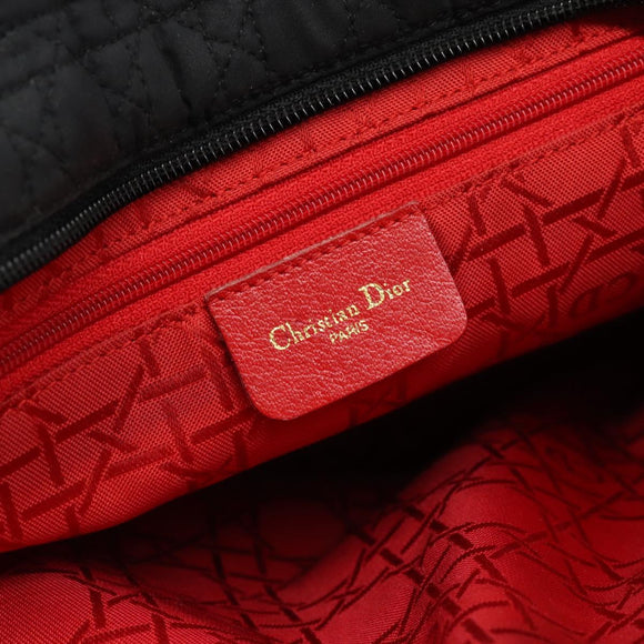 Christian Dior Lady Dior Canage Handtasche Canvas Schwarz Gold Auth ep14710