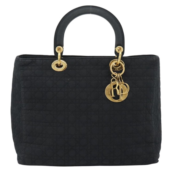 Christian Dior Lady Dior Canage Hand Bag Canvas Black Gold Auth ep14710