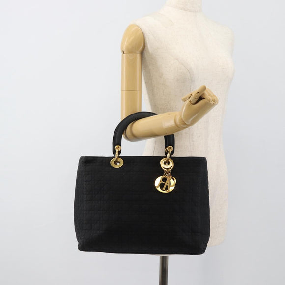 Christian Dior Lady Dior Canage Handtasche Canvas Schwarz Gold Auth ep14710