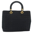 Christian Dior Lady Dior Canage Hand Bag Canvas Black Gold Auth ep14710-3