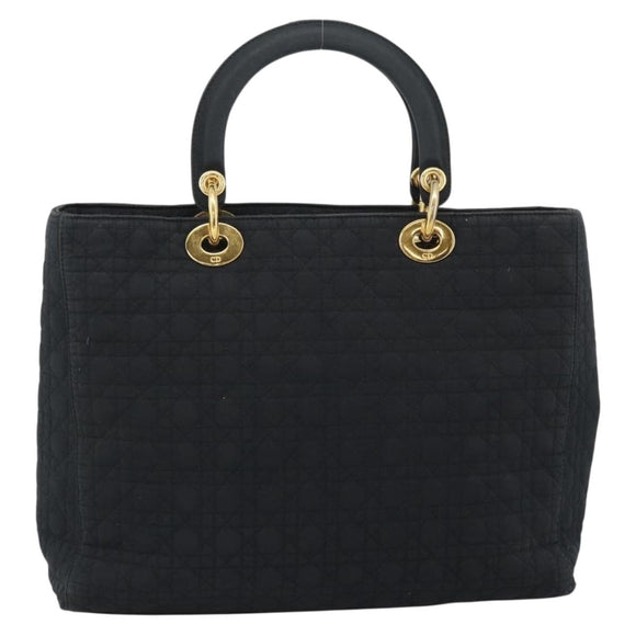 Christian Dior Lady Dior Canage Hand Bag Canvas Black Gold Auth ep14710