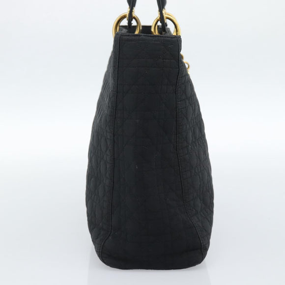 Christian Dior Lady Dior Canage Hand Bag Canvas Black Gold Auth ep14710