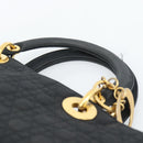 Christian Dior Lady Dior Canage Handtasche Canvas Schwarz Gold Auth ep14710-8