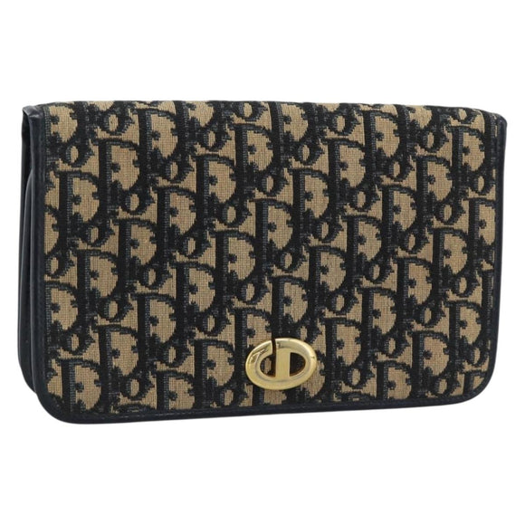 Christian Dior Trotter Canvas Clutch Bag Navy Gold Auth ep14711