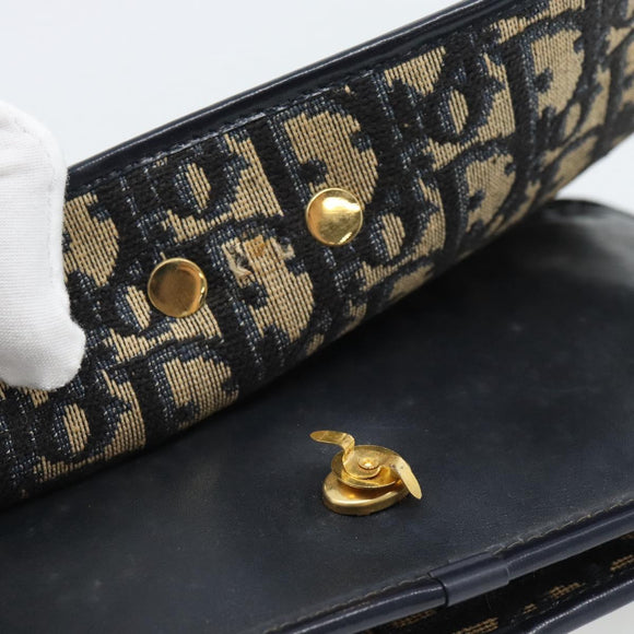 Christian Dior Trotter Canvas Clutch Bag Navy Gold Auth ep14711