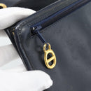 Christian Dior Trotter Canvas Clutch Bag Navy Gold Auth ep14711-19