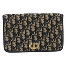 Christian Dior Trotter Canvas Clutch Bag Navy Gold Auth ep14711-2