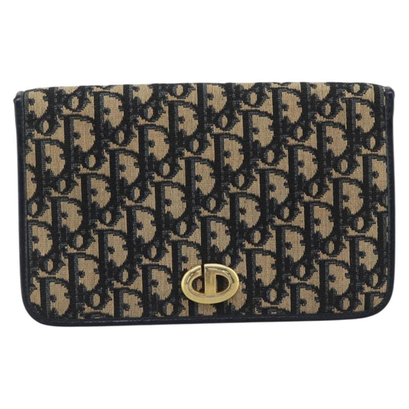 Christian Dior Trotter Canvas Clutch Bag Navy Gold Auth ep14711