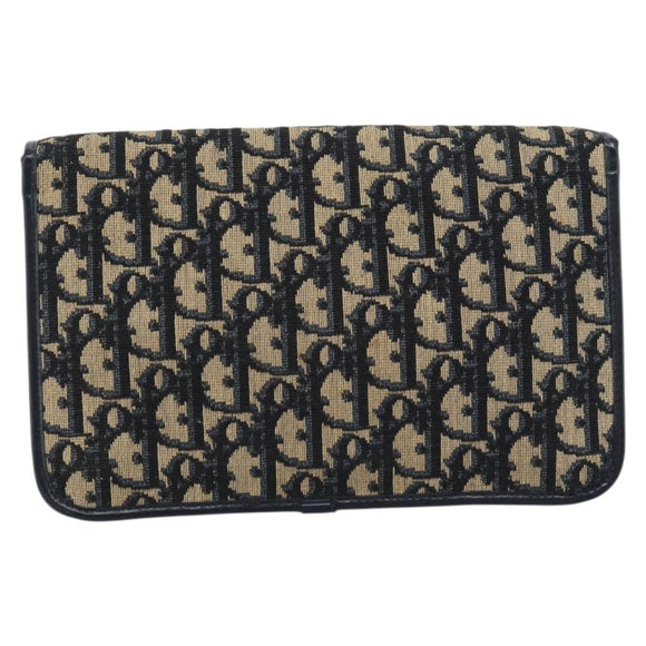 Christian Dior Trotter Canvas Clutch Bag Navy Gold Auth ep14711