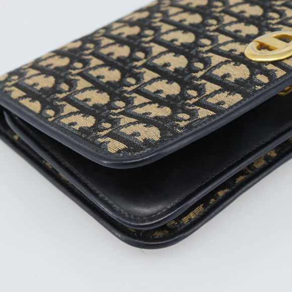 Christian Dior Trotter Canvas Clutch Bag Navy Gold Auth ep14711