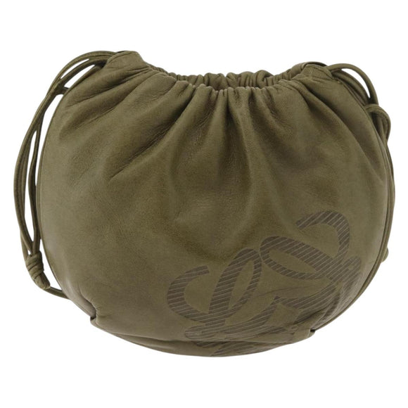 LOEWE Anagram Shoulder Bag Leather Green Gold Auth ep14712A